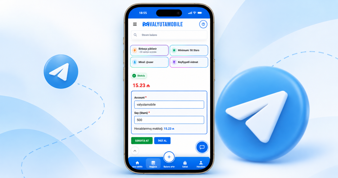 Telegram Stars qiyməti AZN ilə ValyutaMobile-da Telegram Stars qiymətinin AZN ilə hesablanması